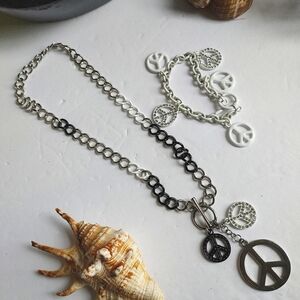 Toggle Clasp Peace Sign Necklace Bracelet Set